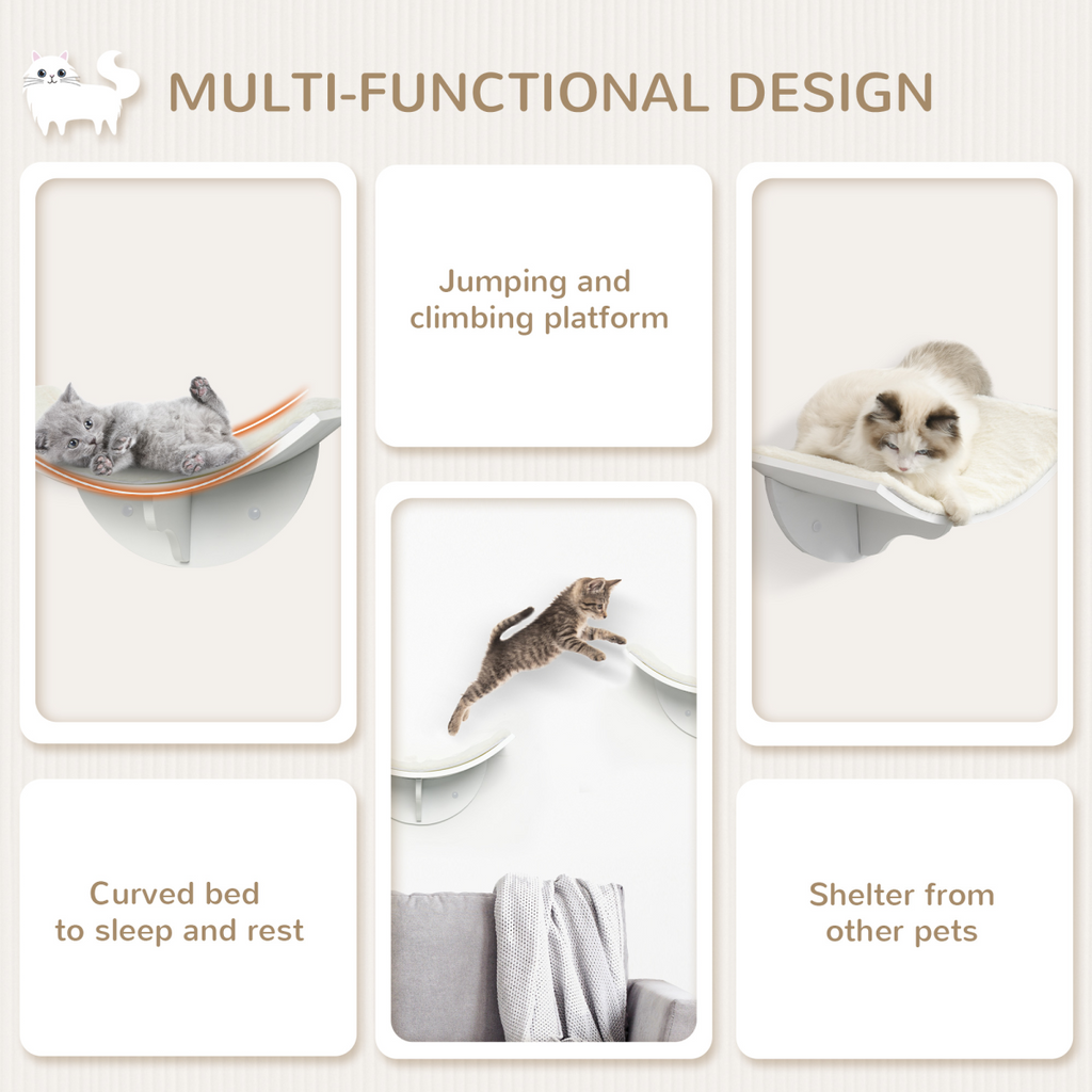 Wood Cat Shelf Shelter Kitten Bed Curved Climber Wall-Mounted Berber Fleece