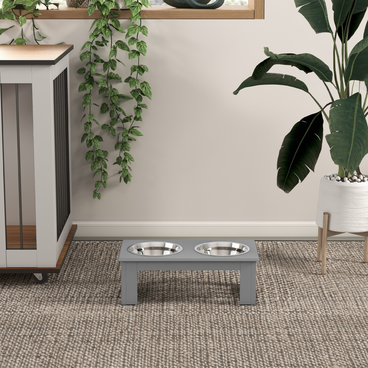 Raised Dog Bowls Pet Feeder Raised Elevated Stainless Steel Food Grey