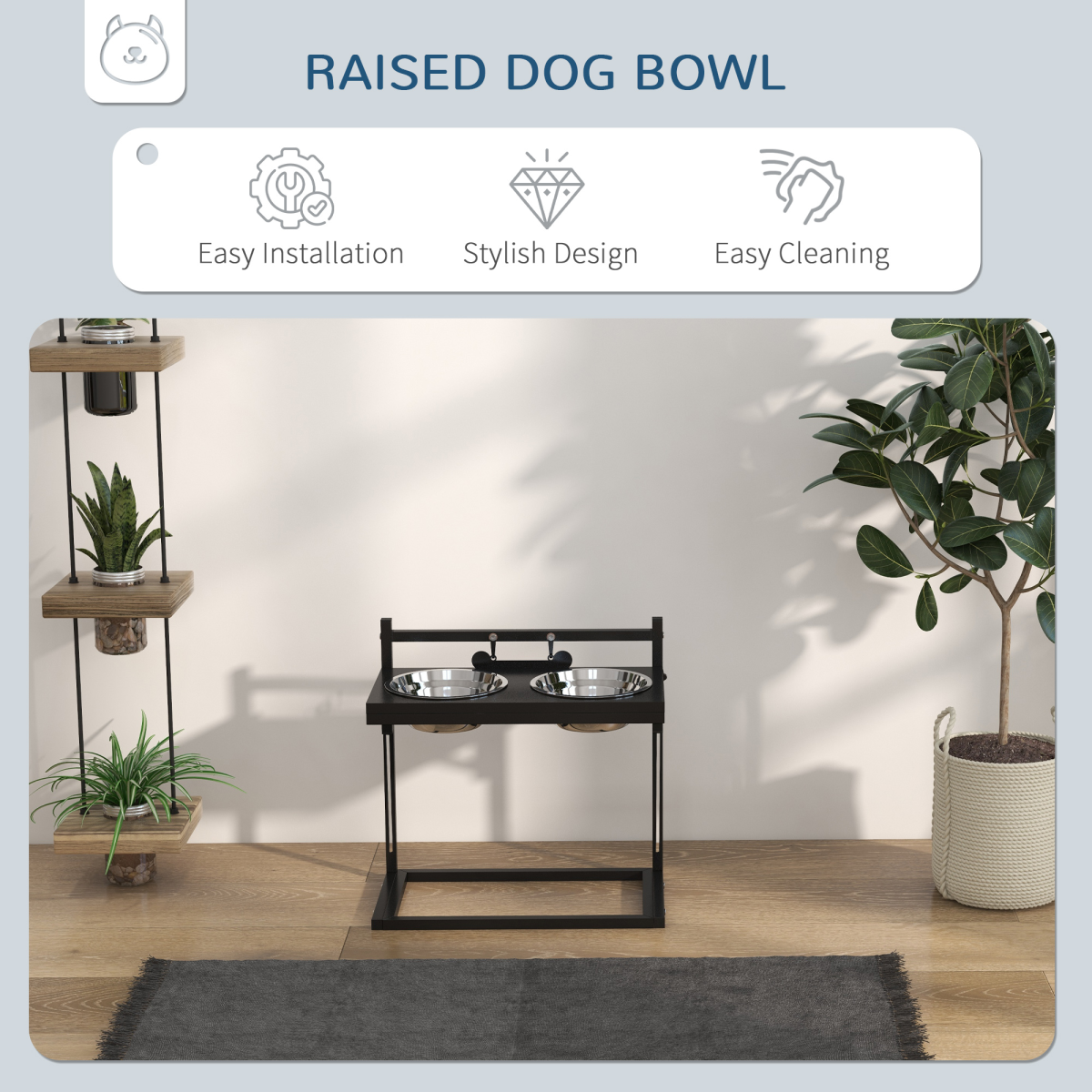 Raised Dog Bowl w/ Adjustable Height Stand for Small Medium Large Dogs