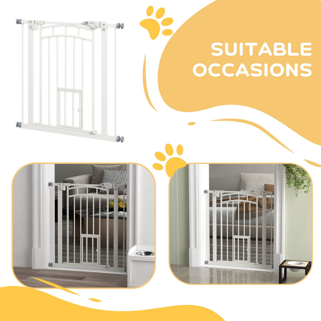 Pressure Fit, Safety Gate Dog Gate w/ Small Cat Door Opening, 74-80cm