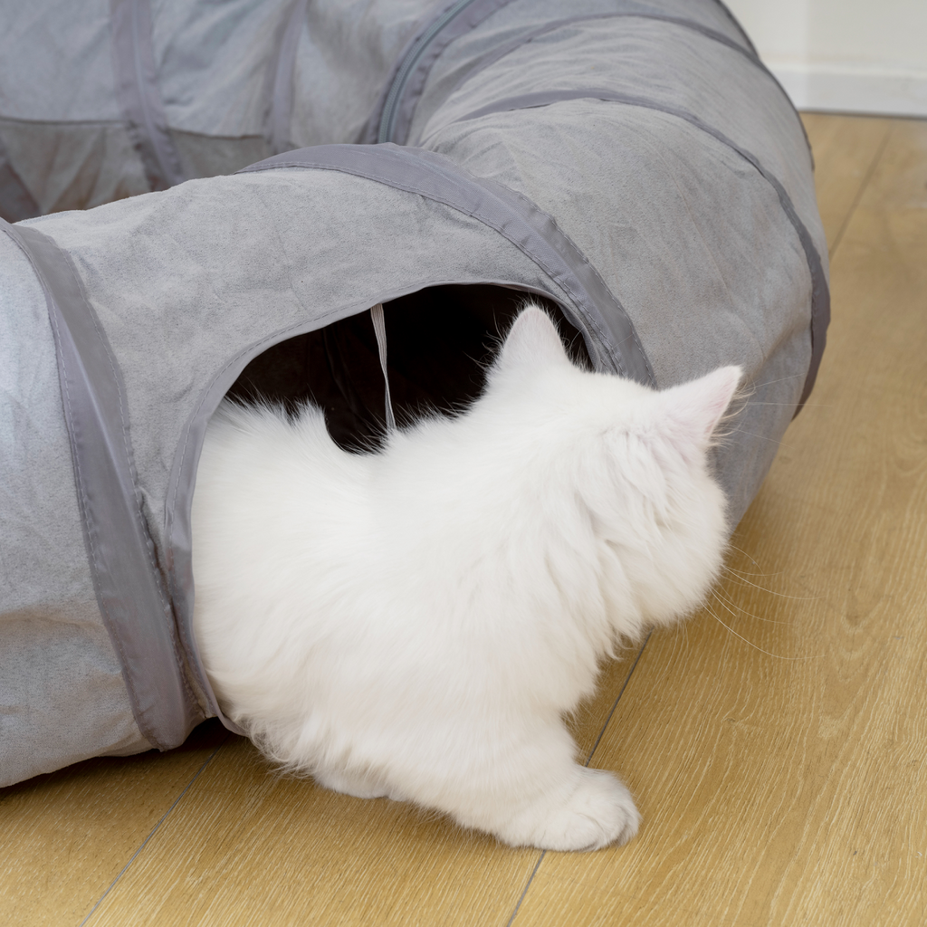 2 in 1 Cat Tunnel with Bed, Cat Play Tunnel for Indoor Cats, Grey
