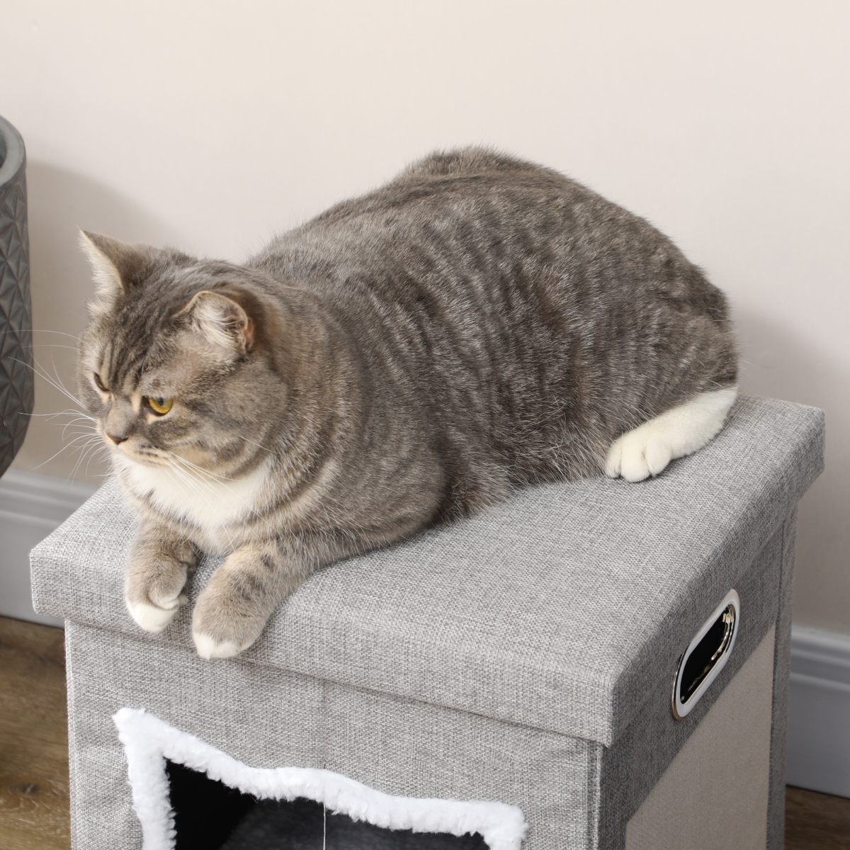 2 in 1 Cat Bed Ottoman w/ Removable Cushion, Handles, Scratching Pad