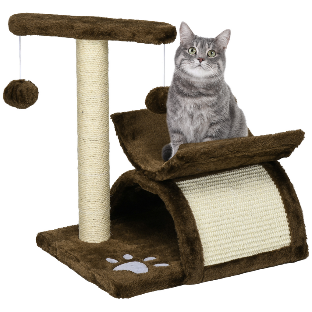 Cat Tree Plush Scratcher Kitty Activity Play Center Top Bar Tunnel Dangling Ball