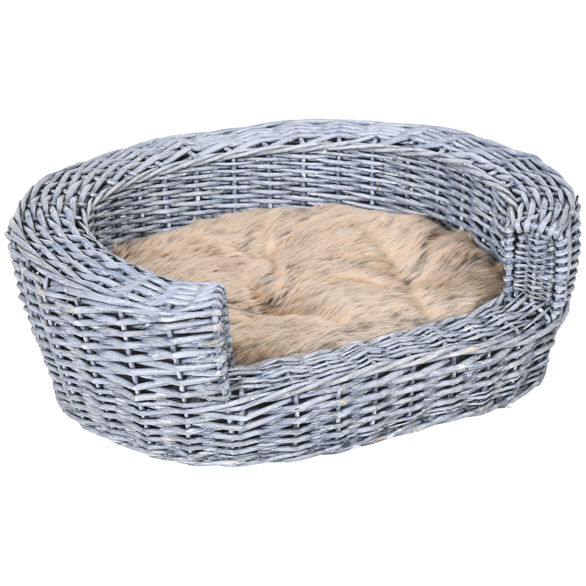 Elevated Dog Cat Couch Pet Basket Sofa Bed Willow Rattan Cushion