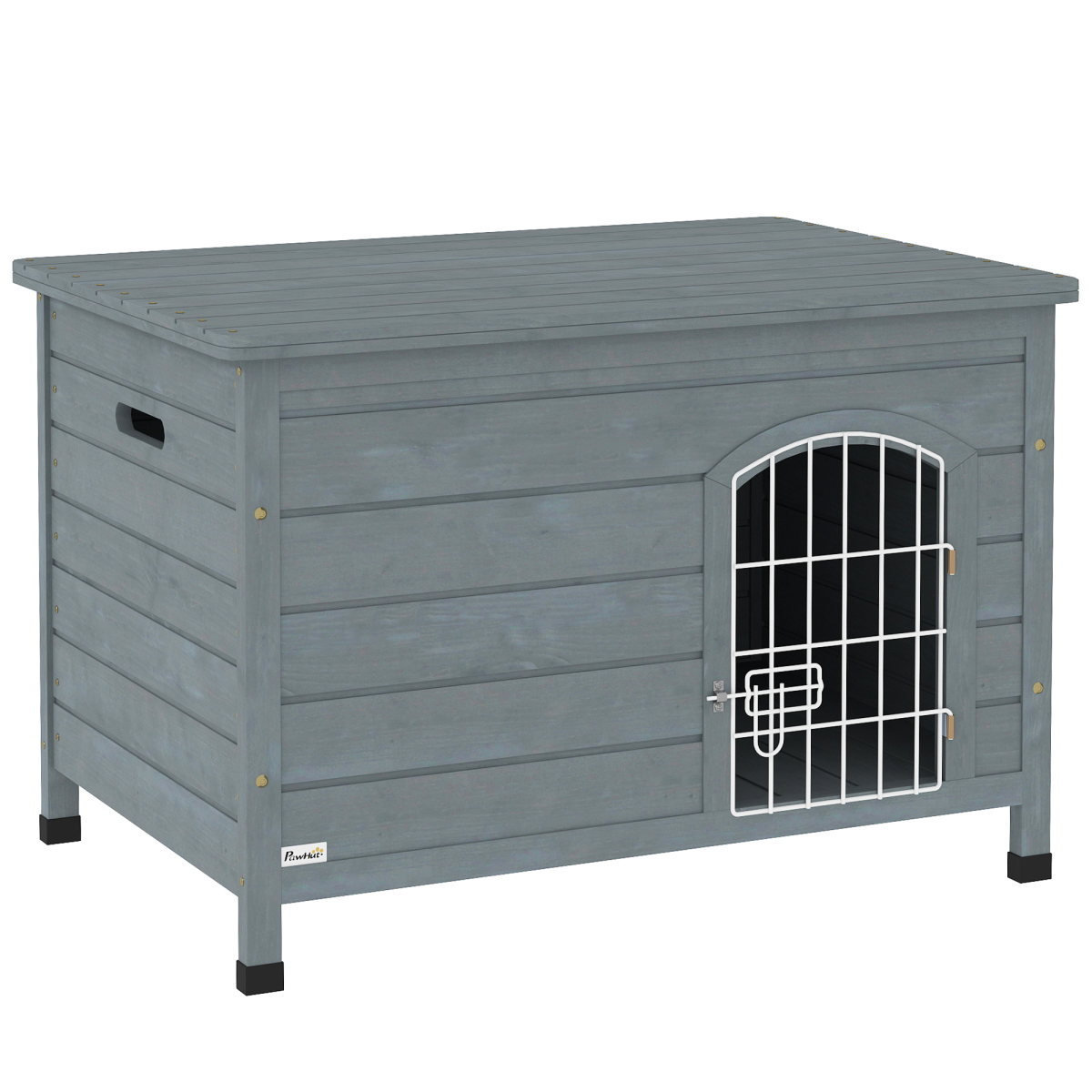Wooden Dog House, Outdoor Dog Kennel w/ Removable Bottom, Dark Grey