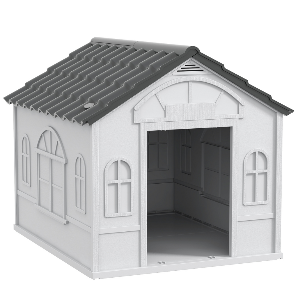 Weather-Resistant Dog House, Puppy Shelter for Medium Dogs - Grey