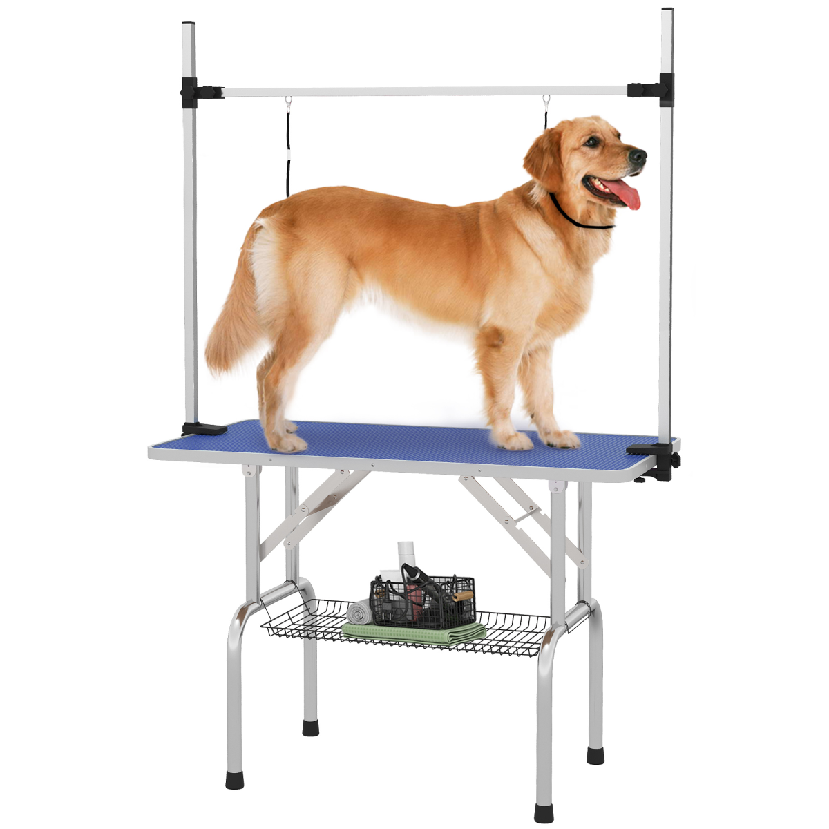 Metal Adjustable Dog Grooming Table Rubber Top 2 Safety Slings Mesh