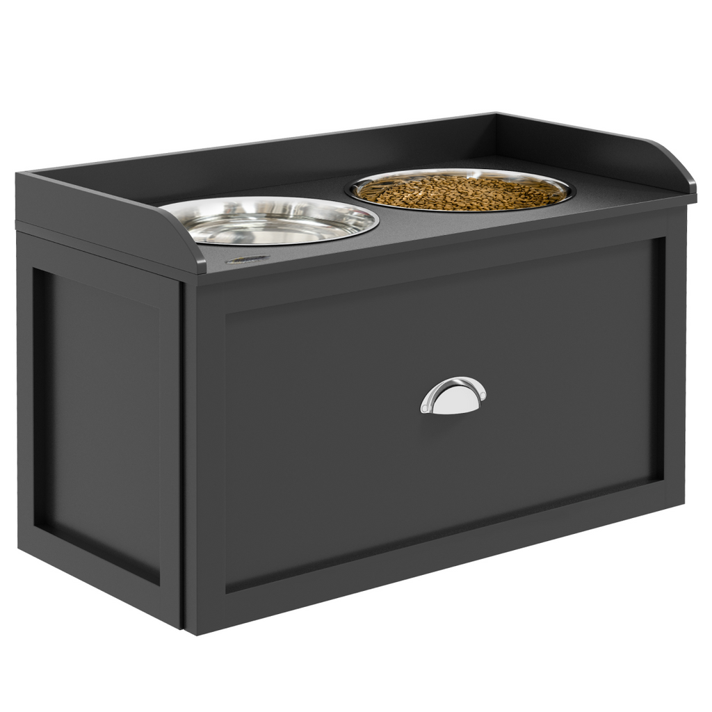 Stainless Steel Raised Dog Bowl w/ 21L Storage Drawer, for Large Dogs
