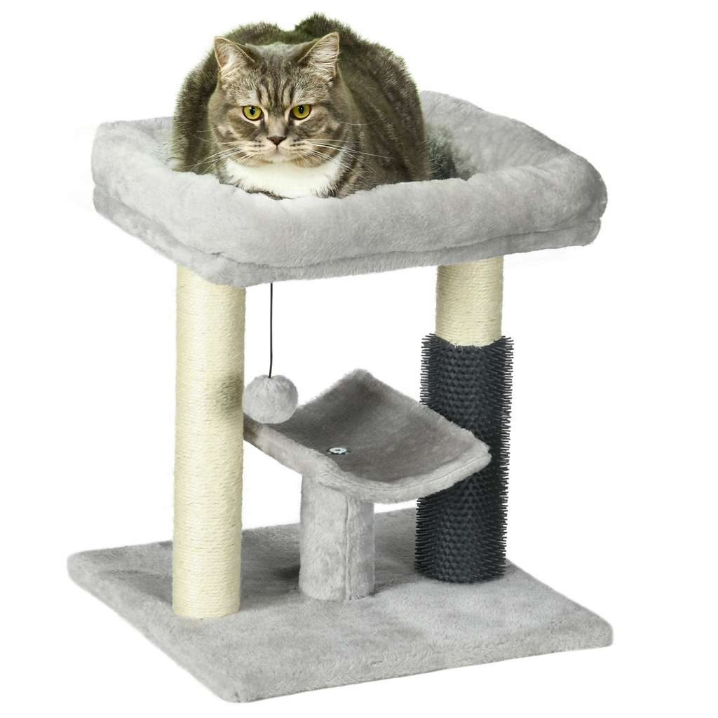 Small Cat Tree Tower with Scratching Posts, Bed, Perch, Self Groomer, Toy