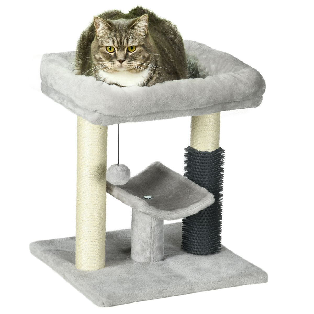 Small Cat Tree Tower with Scratching Posts, Bed, Perch, Self Groomer, Toy
