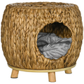 Rattan Cat House Stool, Kitten Bed for Outdoors and Indoors w/ Cushion