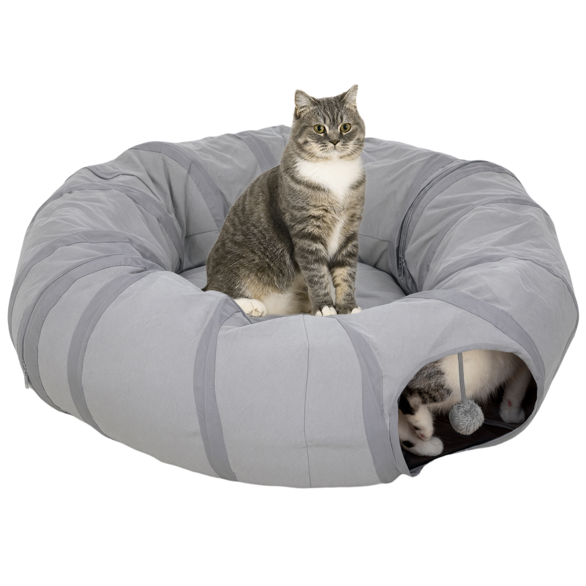 2 in 1 Cat Tunnel with Bed, Cat Play Tunnel for Indoor Cats, Grey