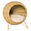 Cat Bed Elevated Rattan Kitten Basket Cozy Cave w/ Soft Cushion